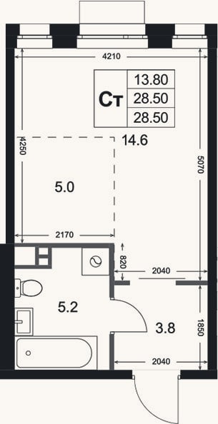 Планировка: Студия, 28,6 м²