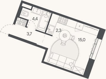 Планировка: Студия, 25,4 м²