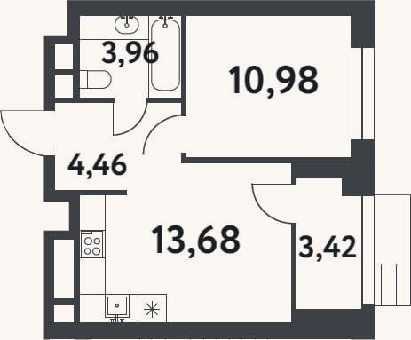 Планировка: 1-к, 33,1 м²