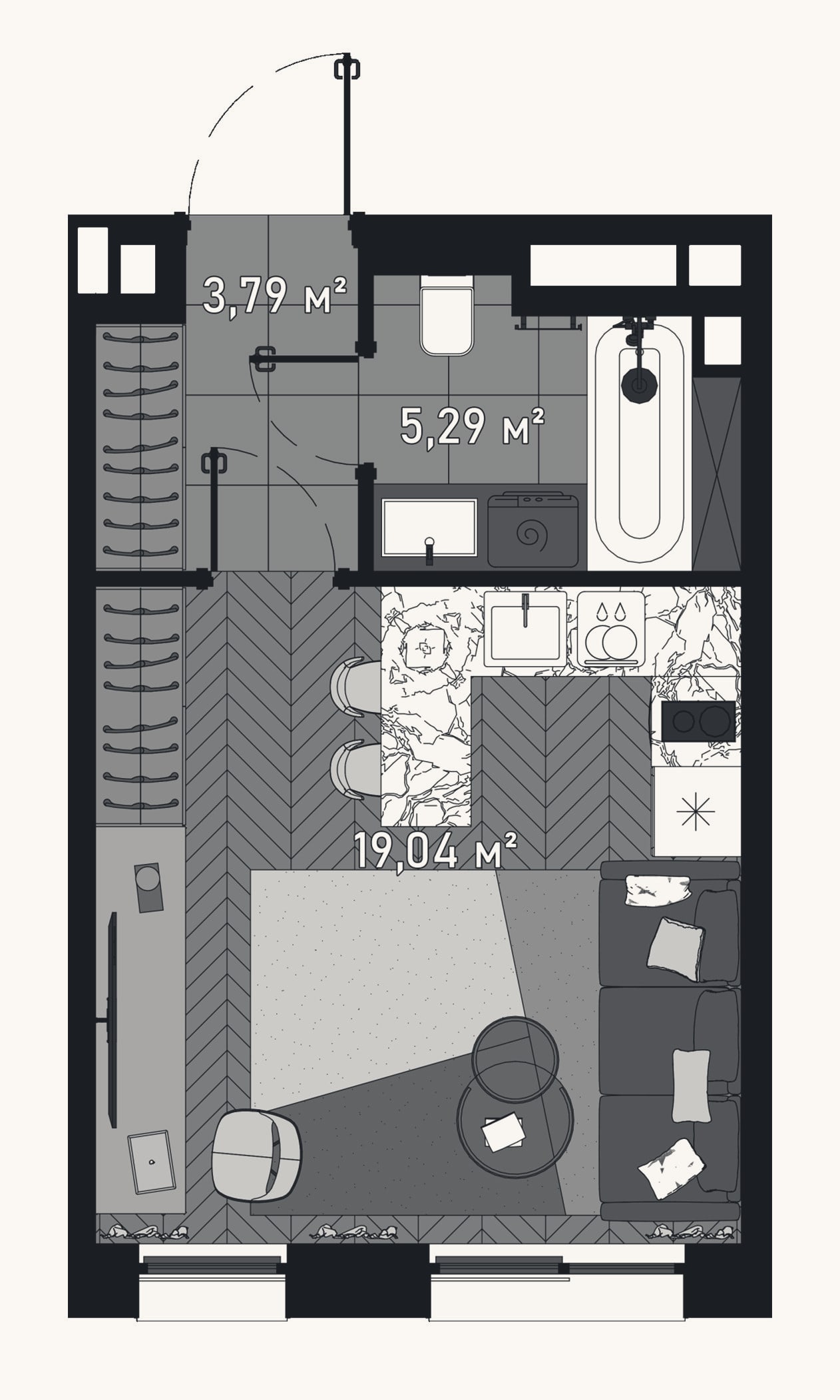 Планировка: Студия, 27,5 м²