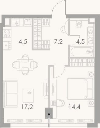 Планировка: 2-к, 47,8 м²