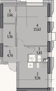 Планировка: 1-к, 39,2 м²