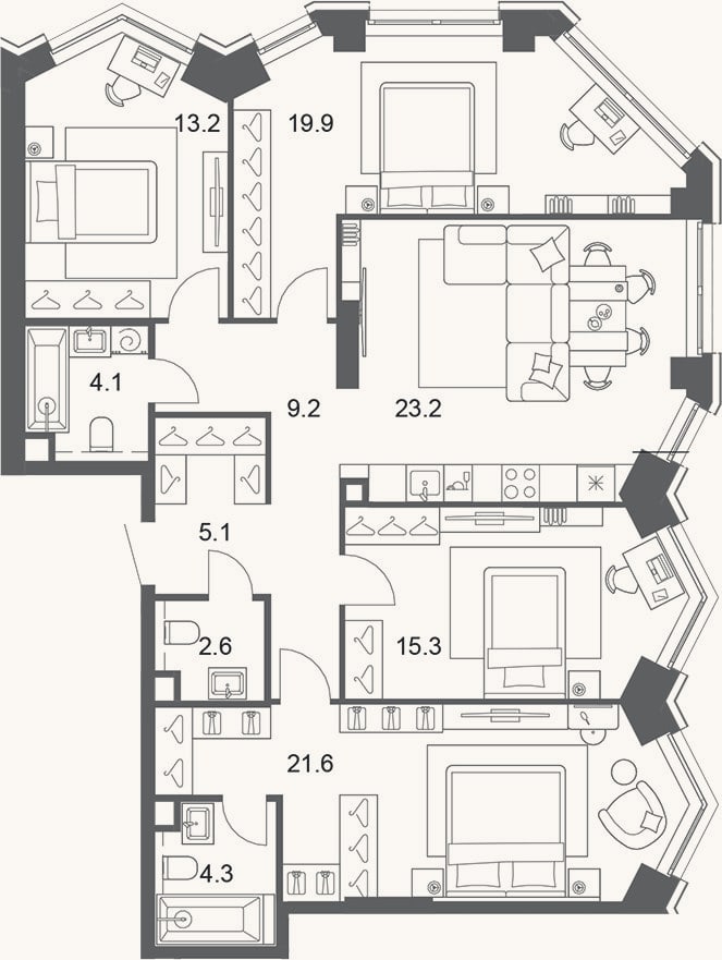 Планировка: 4+ к, 118,4 м²