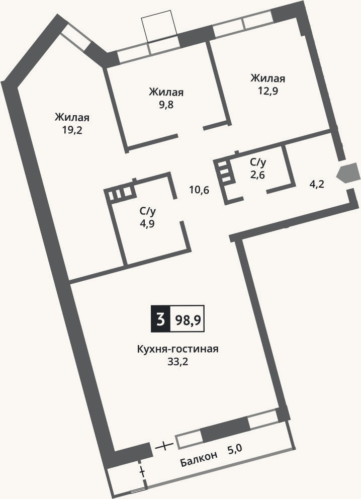 Планировка: 4+ к, 97,6 м²