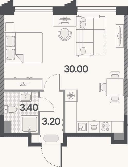 Планировка: Студия, 36,6 м²