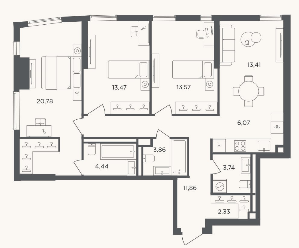 Планировка: 4+ к, 93,5 м²