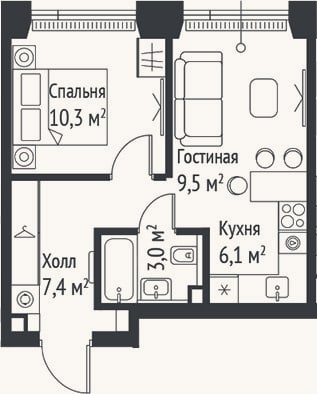 Планировка: 2-к, 36,3 м²