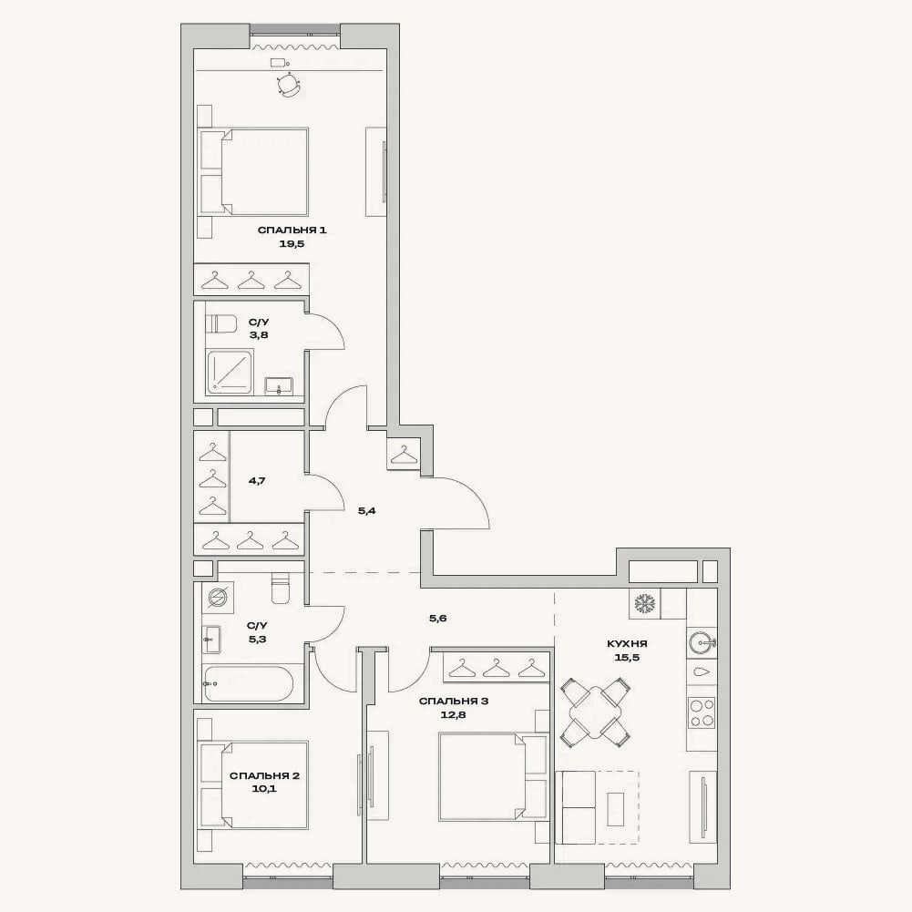 Планировка: 4+ к, 83,8 м²