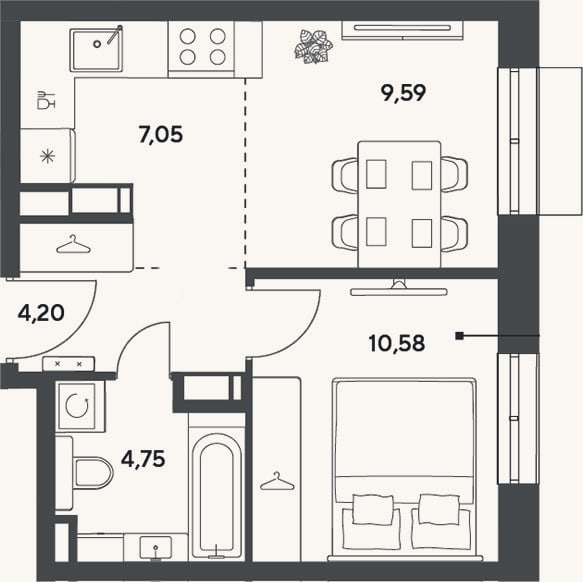 Планировка: 2-к, 36,2 м²