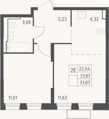 Планировка: 2-к, 37,9 м²