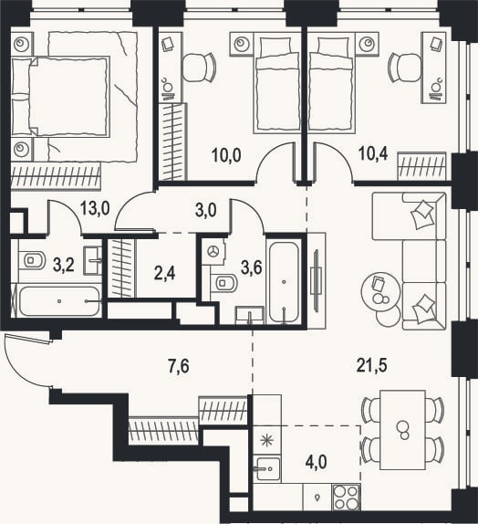 Планировка: 4+ к, 78,7 м²