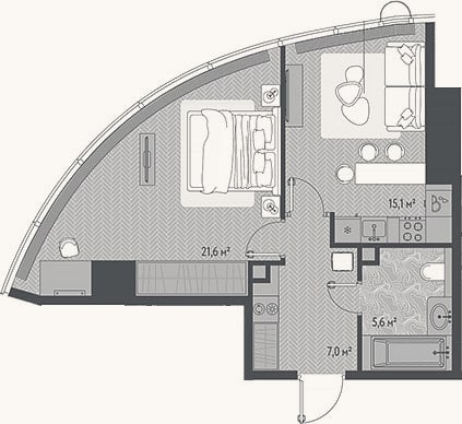 Планировка: 2-к, 47,4 м²