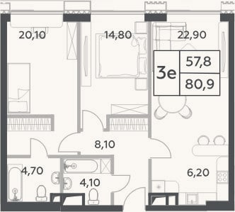 Планировка: 3-к, 80,9 м²