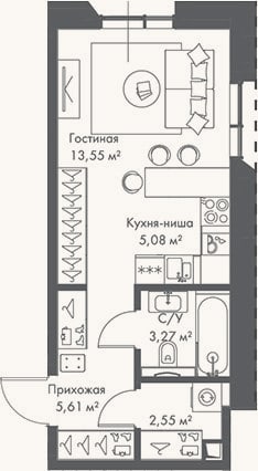Планировка: Студия, 30,1 м²