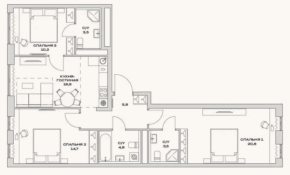 Планировка: 4+ к, 80,2 м²