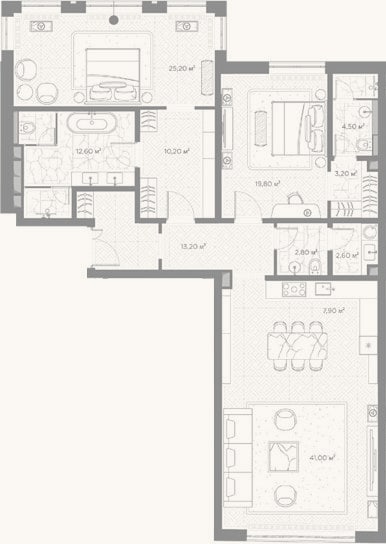 Планировка: 2-к, 143 м²