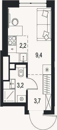 Планировка: Студия, 18,5 м²