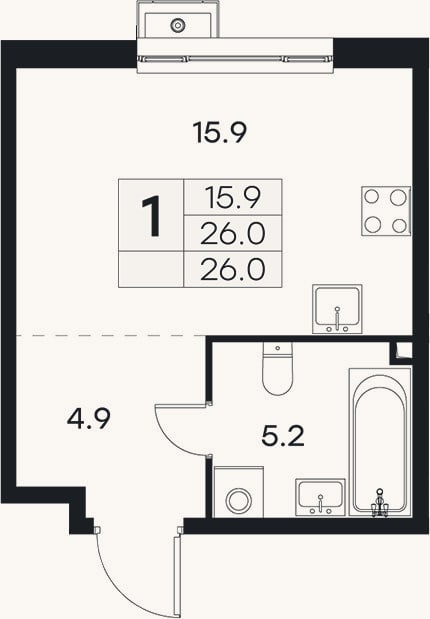 Планировка: Студия, 26 м²