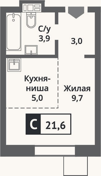 Планировка: Студия, 21,6 м²