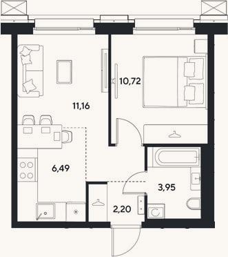 Планировка: 2-к, 34,5 м²