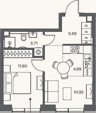 Планировка: 2-к, 36,9 м²
