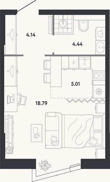 Планировка: Студия, 32,4 м²