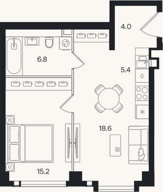 Планировка: 2-к, 50 м²