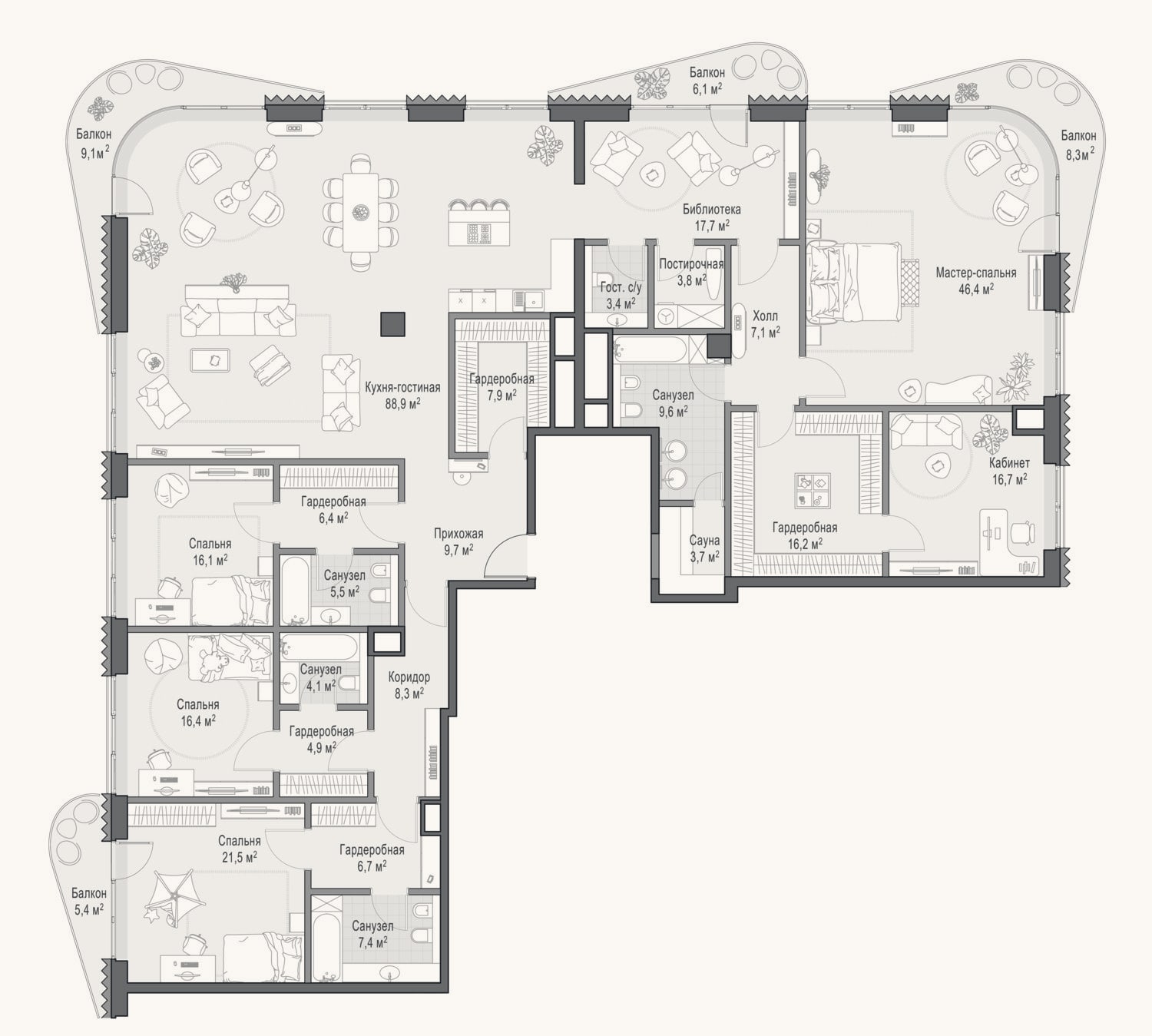 Планировка: 4+ к, 326,3 м²