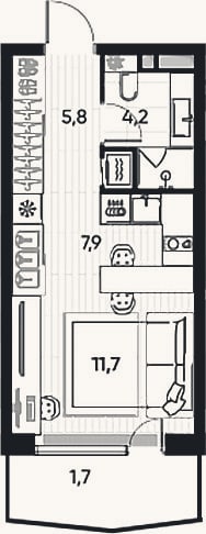 Планировка: Студия, 28,3 м²