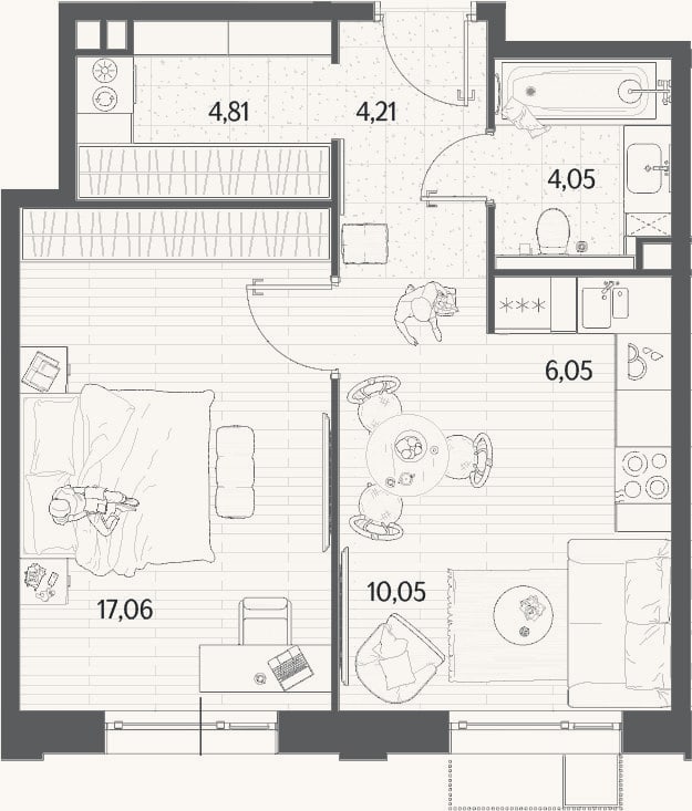 Планировка: 2-к, 46,2 м²
