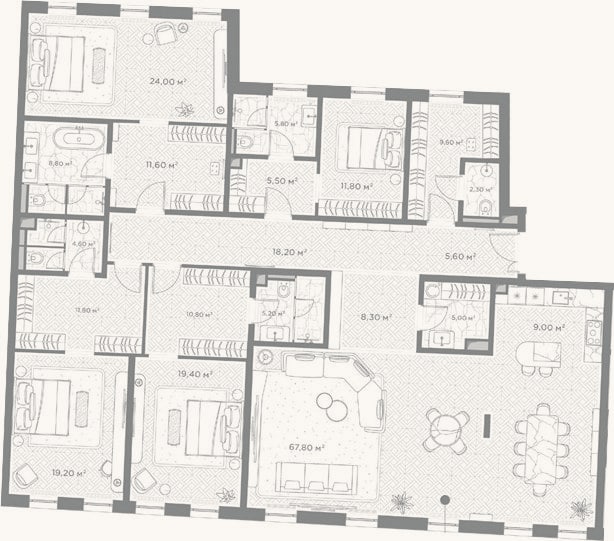 Планировка: 4+ к, 264,3 м²