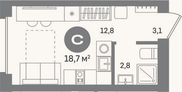 Планировка: Студия, 18,7 м²