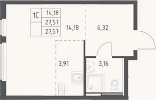 Планировка: Студия, 27,6 м²