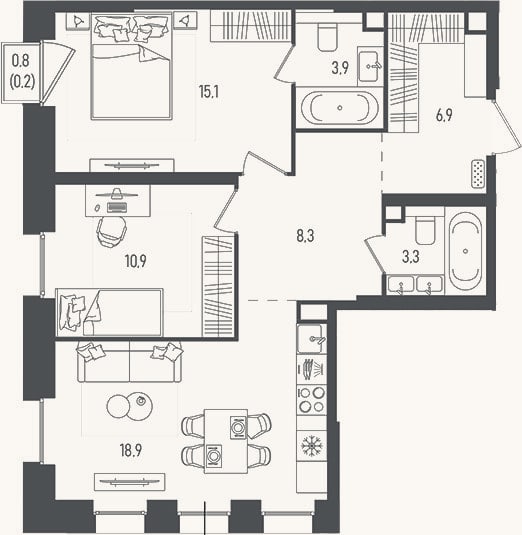 Планировка: 3-к, 67,3 м²