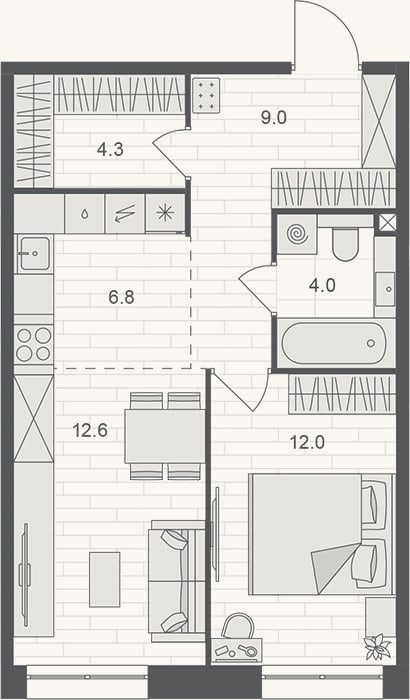 Планировка: 2-к, 48,7 м²