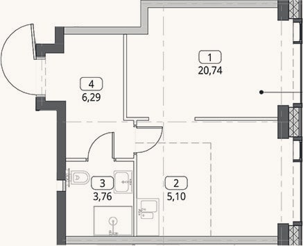 Планировка: Студия, 35,9 м²