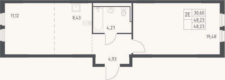 Планировка: 2-к, 48,2 м²