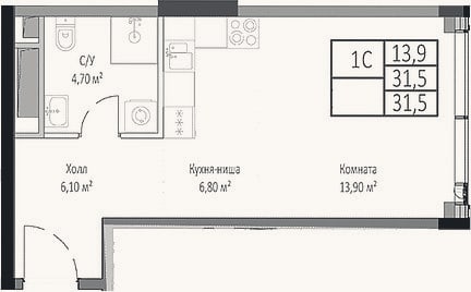 Планировка: Студия, 31,5 м²