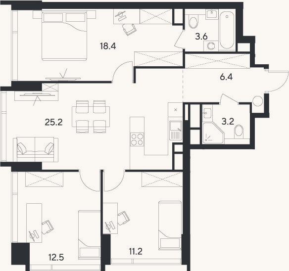 Планировка: 4+ к, 80,5 м²