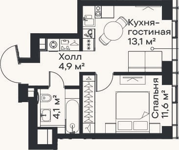Планировка: 2-к, 33,7 м²