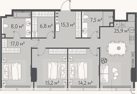 Планировка: 4+ к, 109,9 м²