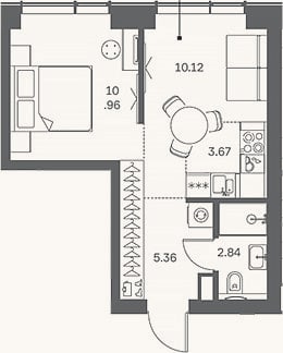 Планировка: Студия, 33 м²