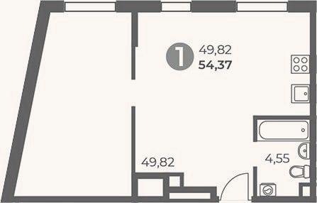 Планировка: Студия, 54,4 м²