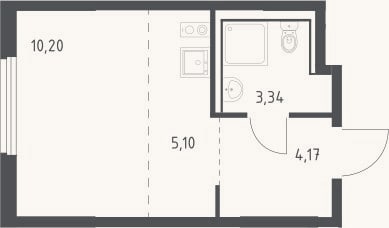 Планировка: Студия, 22,8 м²
