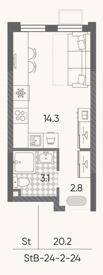 Планировка: Студия, 20,2 м²