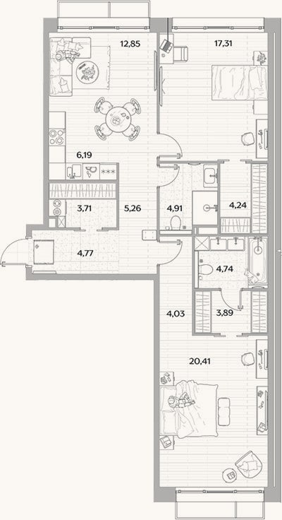 Планировка: 3-к, 92,3 м²