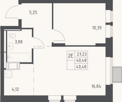 Планировка: 2-к, 40,5 м²