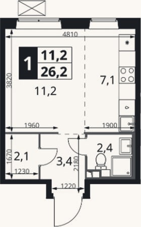 Планировка: Студия, 26,2 м²