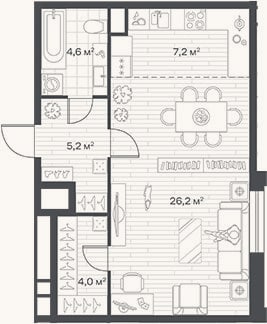 Планировка: Студия, 47,2 м²