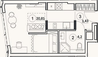 Планировка: Студия, 28,4 м²
